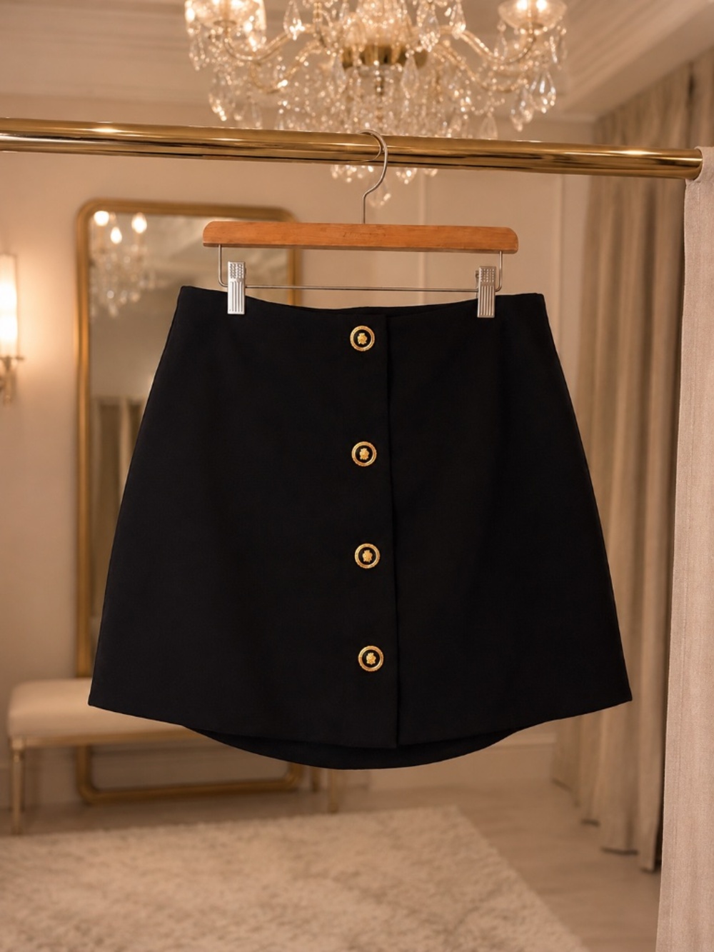 Zara Black Mini Skirt Gold Button Detail Size Large Date Night Chic
